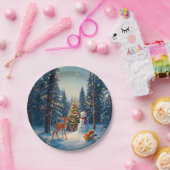 Weihnachtsbaum Szene Niedlich Hirschgewächse Snowm Pappteller (Party)