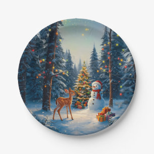Weihnachtsbaum Szene Niedlich Hirschgewächse Snowm Pappteller