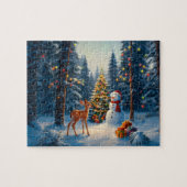 Weihnachtsbaum Szene Niedlich Hirschgewächse Snowm Puzzle (Horizontal)