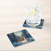 Weihnachtsbaum Szene Niedlich Hirschgewächse Snowm Rechteckiger Pappuntersetzer (Vor Ort)