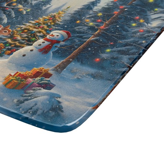 Weihnachtsbaum Szene Niedlich Hirschgewächse Snowm Schneidebrett (Ecke)