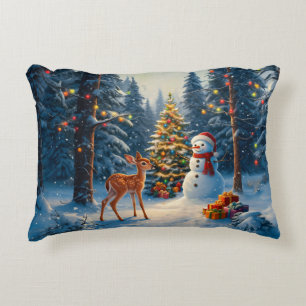 Weihnachtsbaum-Szene Süßer Hirsch Reh Schneemann Dekokissen