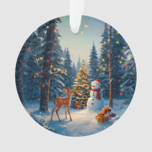 Weihnachtsbaum-Szene Süßer Hirsch Reh Schneemann Ornament