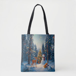 Weihnachtsbaum-Szene Süßer Hirsch Reh Schneemann Tasche