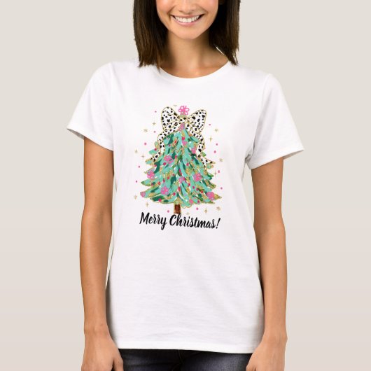 Weihnachtsbaum-T - Shirt mit Coquette Bow (Vorderseite)