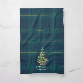 Weihnachtsbaum-Tartan-Karo-Familienname Geschirrtuch