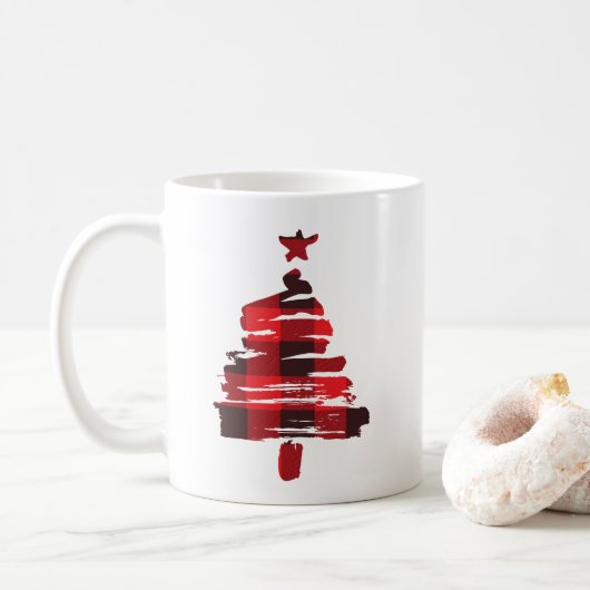Weihnachtsbaum-Tasse, Buffalo Kariert Kaffeetasse (Mit Donut)