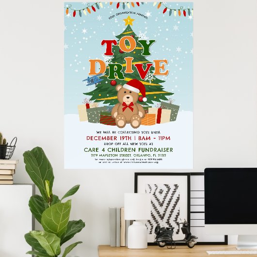 Weihnachtsbaum Teddy Bear Toy Drive Fundraiser Poster (Heimbüro)