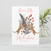 Weihnachtsbaum & Tigers Holly Jolly Weihnachtskart Einladung (Stehend Vorderseite)