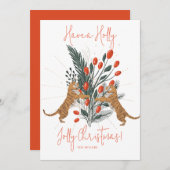 Weihnachtsbaum & Tigers Holly Jolly Weihnachtskart Einladung (Vorne/Hinten)