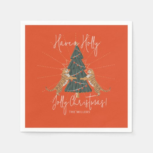 Weihnachtsbaum & Tigers Jolly Weihnachtskarte Serviette (Vorderseite)