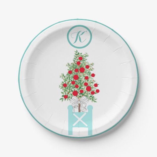 Weihnachtsbaum Topiary Chinoiserie Pappteller (Vorderseite)