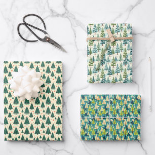 Weihnachtsbaum-Trio Geschenkpapier Set
