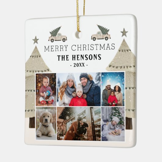 Weihnachtsbaum Truck Familie 6 FotoCollage Keramikornament (Links)
