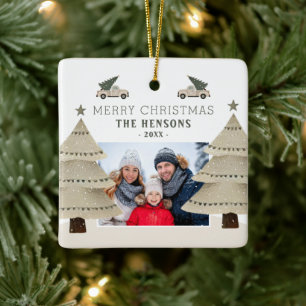 Weihnachtsbaum Truck Familienurlaub Foto Keramikornament