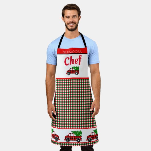 Weihnachtsbaum Truck Koch Roter Grüner Urlaub Kari Schürze (Getragen)