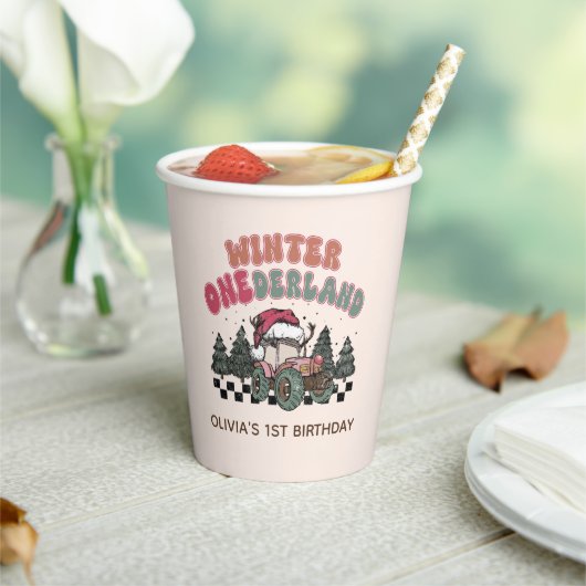 Weihnachtsbaum Truck Winter Onederland Geburtstag Pappbecher (In Situ)