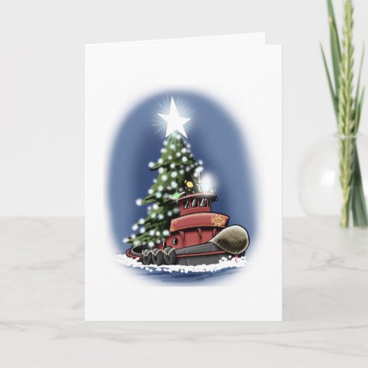 Weihnachtsbaum-Tugboat-Karte Feiertagskarte (Vorderseite)