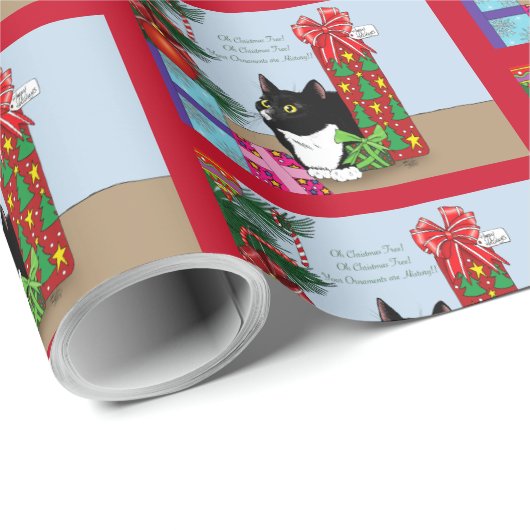 Weihnachtsbaum Tuxedo Cat Geschenkpapier (Rolleneckpunkt)