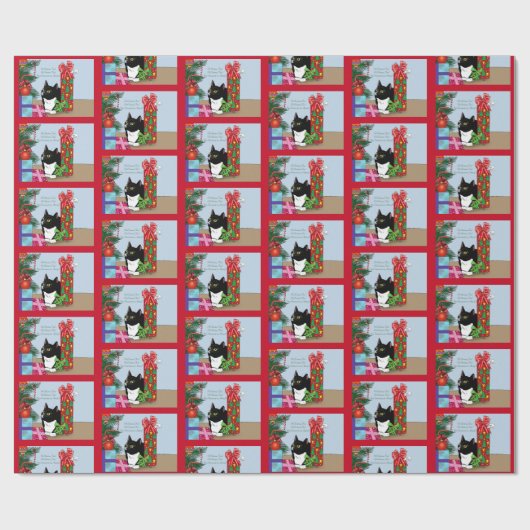 Weihnachtsbaum Tuxedo Cat Geschenkpapier (Flach)