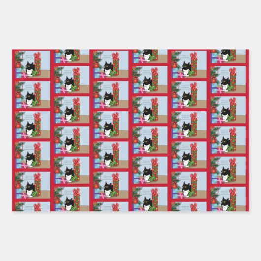 Weihnachtsbaum Tuxedo Cat Geschenkpapier Set (Vorderseite 3)