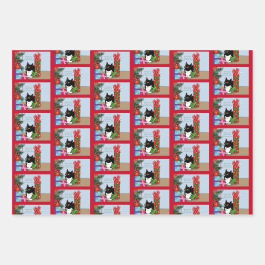 Weihnachtsbaum Tuxedo Cat Geschenkpapier Set (Vorderseite)