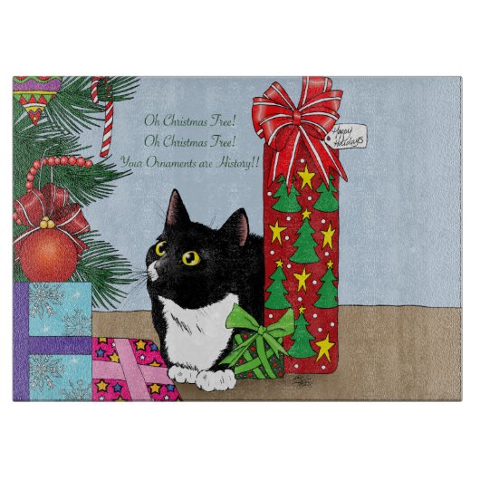 Weihnachtsbaum Tuxedo Cat Schneidebrett (Vorderseite)