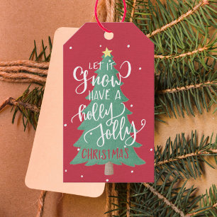 Weihnachtsbaum-Typografie Rot Burgunderrot Salbeig Geschenkanhänger