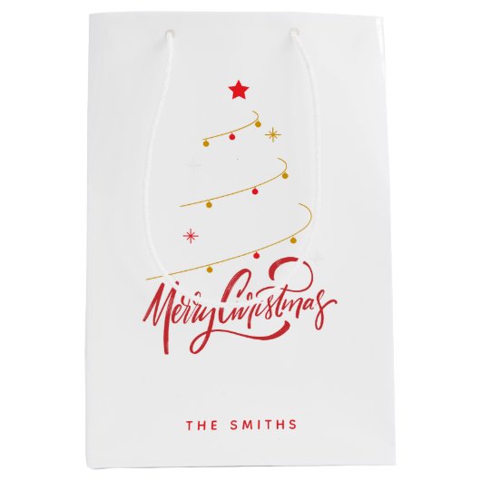 Weihnachtsbaum-Typografie-Script Minimalistisch Mittlere Geschenktüte (Vorderseite)