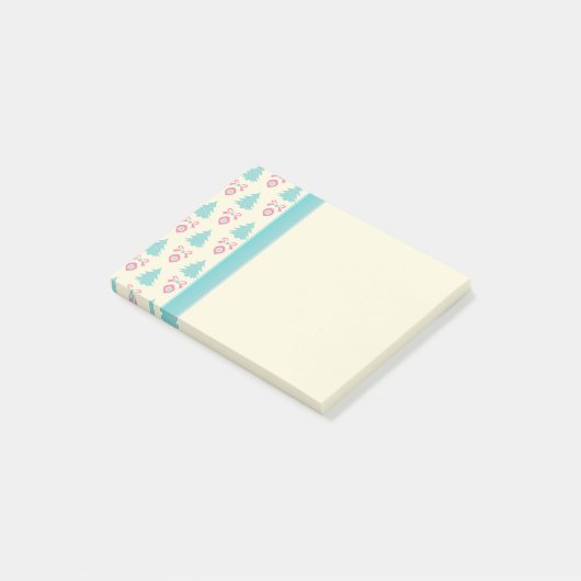 Weihnachtsbaum und Bauernmuster Pastellfarben Post-it Klebezettel (angewinkelt)