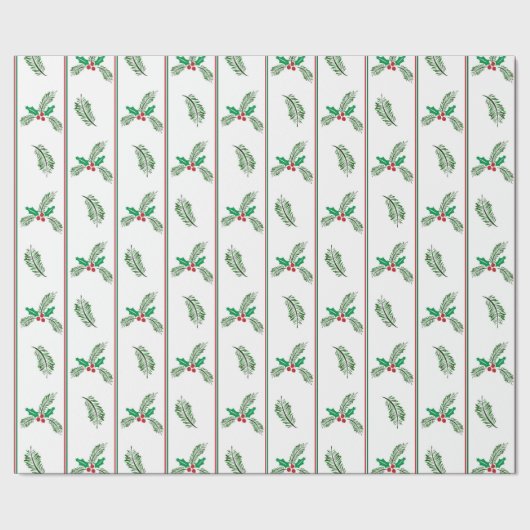 Weihnachtsbaum und Beeren mit Streifen Geschenkpapier (Saum)