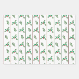 Weihnachtsbaum und Beeren mit Streifen Geschenkpapier Set