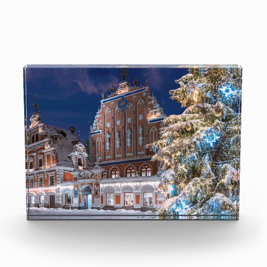 Weihnachtsbaum und Blackheads Haus in Riga Fotoblock (Vorderseite)