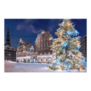 Weihnachtsbaum und Blackheads Haus in Riga Fotodruck