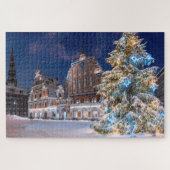 Weihnachtsbaum und Blackheads Haus in Riga Jigsaw Puzzle (Horizontal)