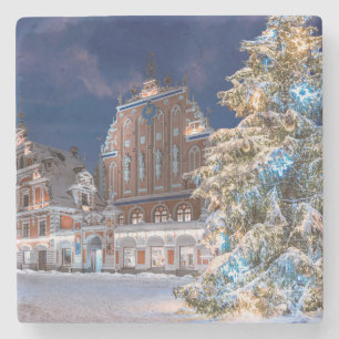 Weihnachtsbaum und Blackheads Haus in Riga Steinuntersetzer