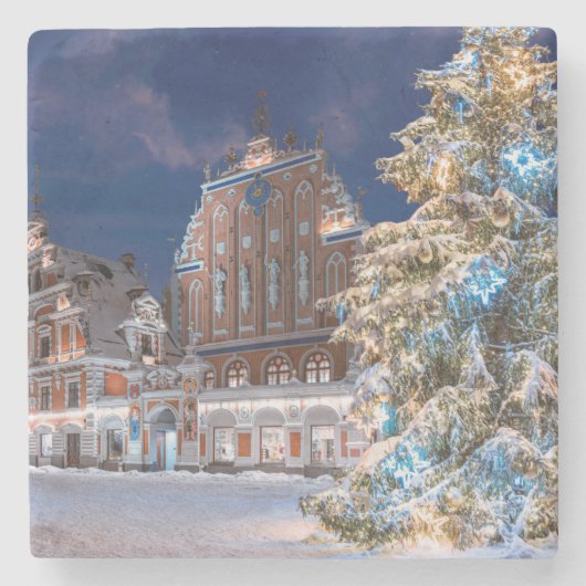 Weihnachtsbaum und Blackheads Haus in Riga Steinuntersetzer (Vorderseite)
