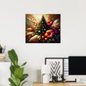 Weihnachtsbaum und Blumen an einer schönen Wand Poster (Heimbüro)
