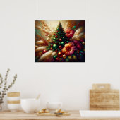 Weihnachtsbaum und Blumen an einer schönen Wand Poster (Küche)