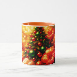 Weihnachtsbaum und Blumen auf personalisiertem Kaf Tasse