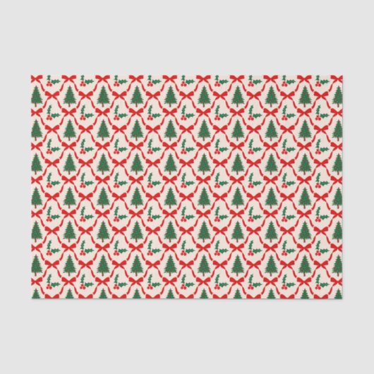 Weihnachtsbaum- und Bow-Muster-Gewebe Seidenpapier (Vorderseite)