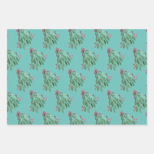 Weihnachtsbaum und Bow Pink Aquamarin Geschenkpapier Set (Vorderseite 3)