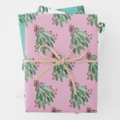 Weihnachtsbaum und Bow Pink Aquamarin Geschenkpapier Set (Beispiel)