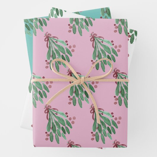 Weihnachtsbaum und Bow Pink Aquamarin Geschenkpapier Set (Beispiel)