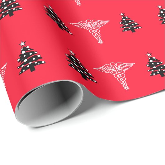 Weihnachtsbaum und Caduceus Wrapping Paper Geschenkpapier (Rolleneckpunkt)