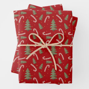 Weihnachtsbaum und Candy Cane Red Geschenkpapier Set