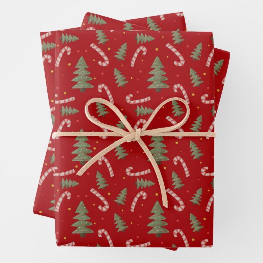 Weihnachtsbaum und Candy Cane Red Geschenkpapier Set (Beispiel)