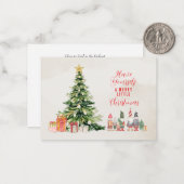 Weihnachtsbaum und Elfen Weihnachtskarte Mitteilungskarte (Vorderseite/Rückseite Beispiel)
