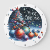 Weihnachtsbaum und festliche Ornamente Große Wanduhr (Vorderseite)