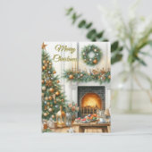 Weihnachtsbaum und Feuerplatz Weihnachtskarte Feiertagspostkarte (Stehend Vorderseite)